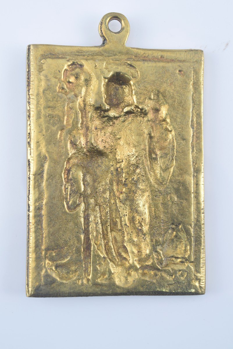 Plaque De Dévotion, Saint évêque. Bronze. école Espagnole, XIXe Siècle. -photo-2