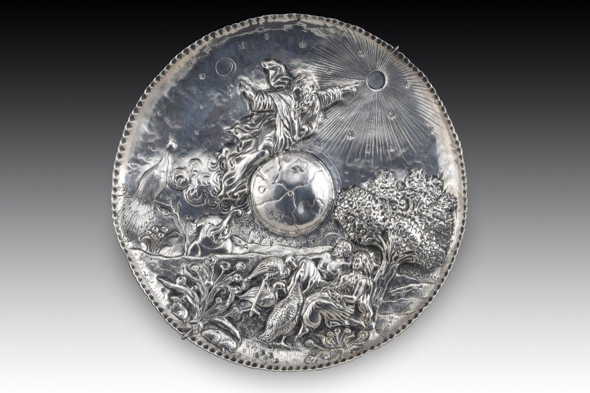 Tray, The Creation. In Silver. Possibly 17th Century.  -photo-2