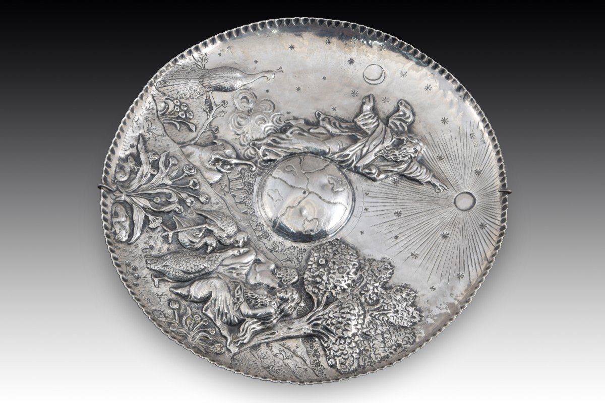 Tray, The Creation. In Silver. Possibly 17th Century.  -photo-3