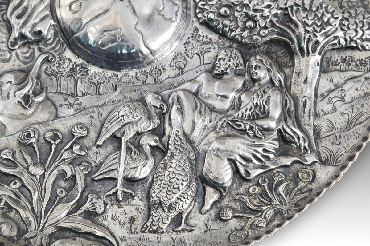 Tray, The Creation. In Silver. Possibly 17th Century.  -photo-2