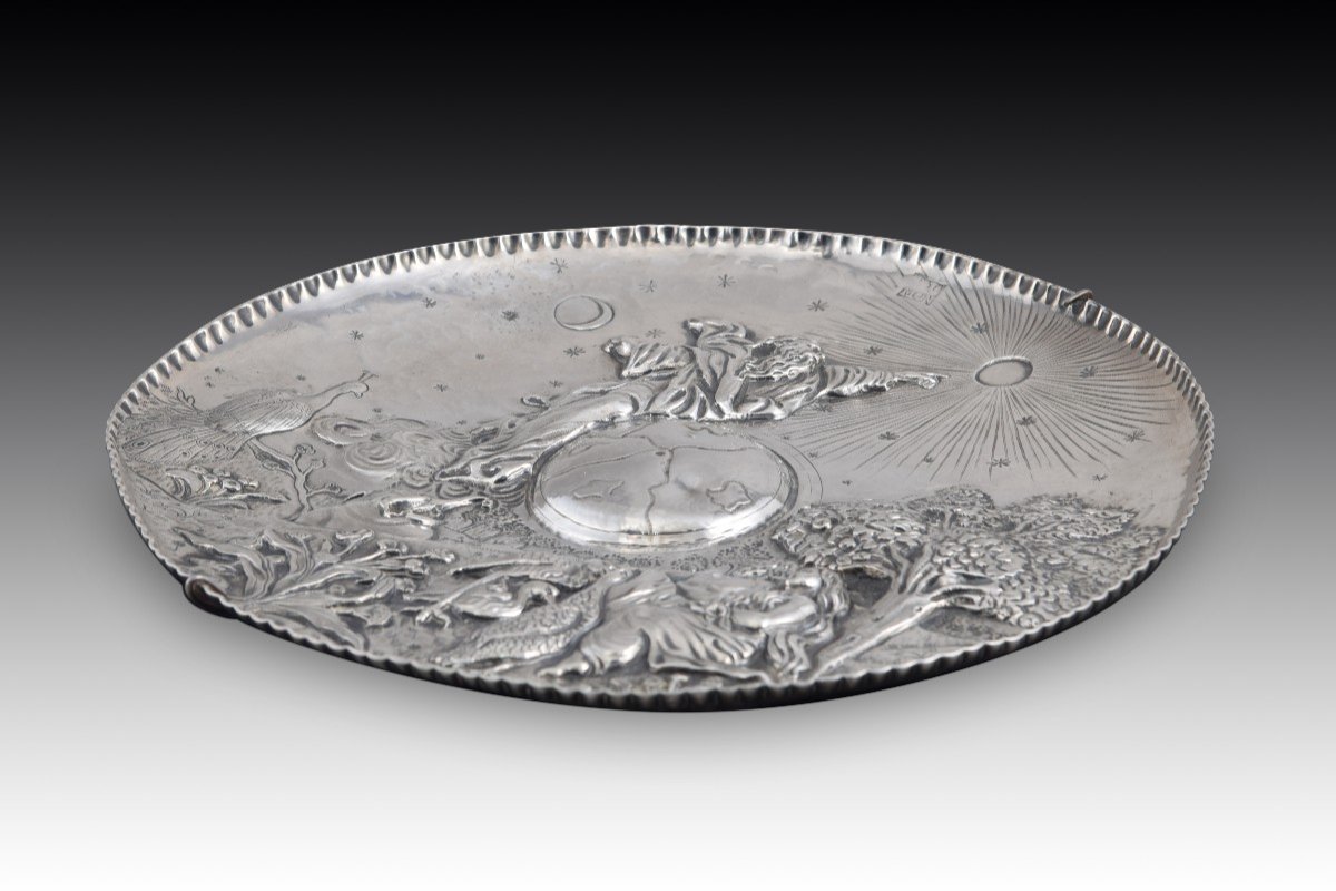 Tray, The Creation. In Silver. Possibly 17th Century.  -photo-6