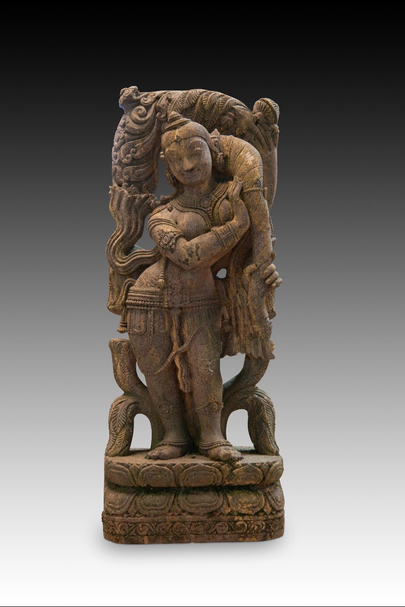 Shalabhanjika, Femme Ou Yakshi Avec Un Arbre. Pierre Sculptée. école Hindoue, 20e Siècle. 