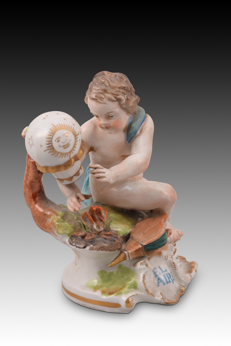 Allégorie De l'Air. Porcelaine émaillée. Porcelaine Hispania, Espagne, 20e Siècle.  -photo-2