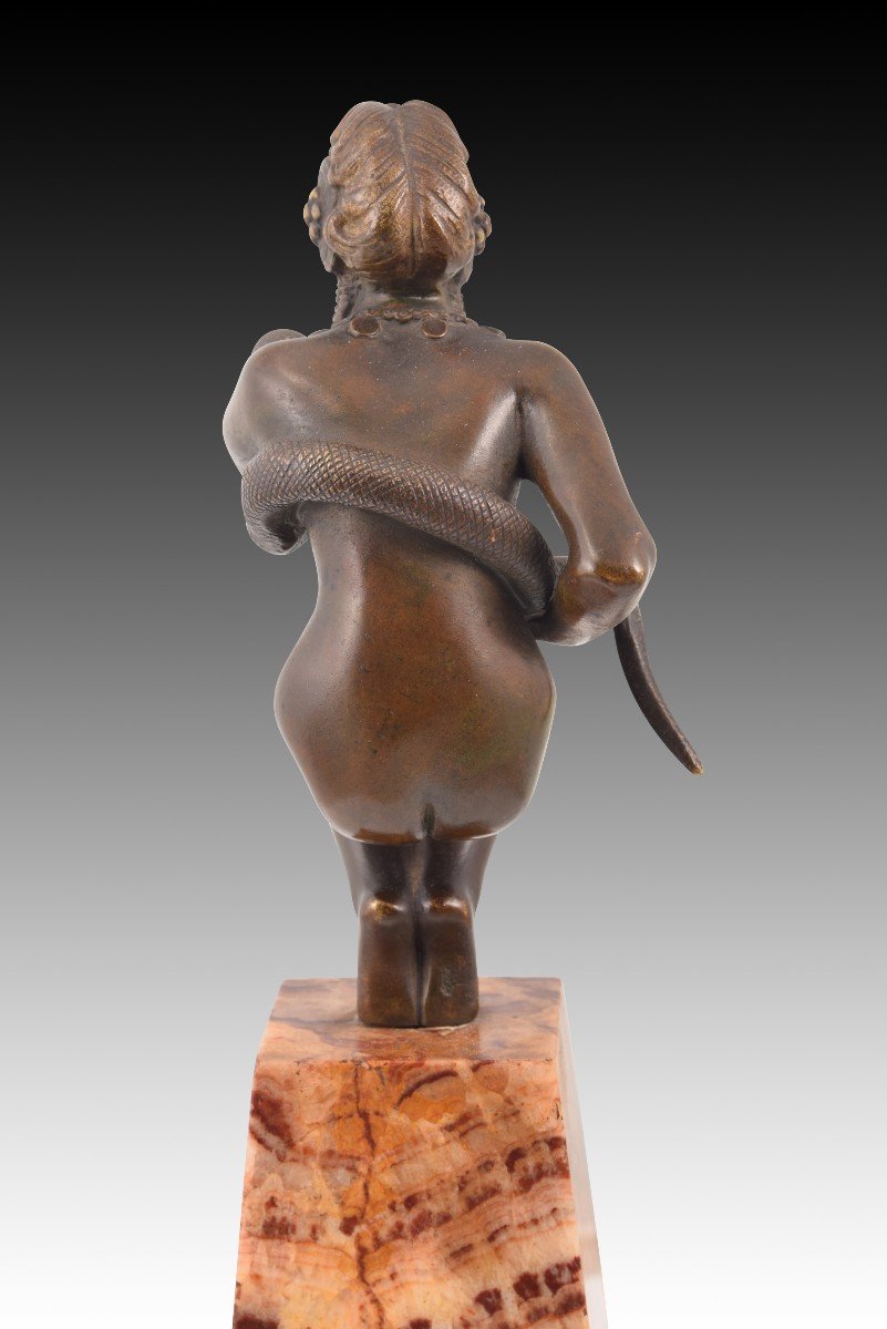 Danseuse Avec Un Serpent Ou Cléopâtre. Bronze, Marbre. Devenet, Claude-marie (1851-paris, 1931)-photo-1