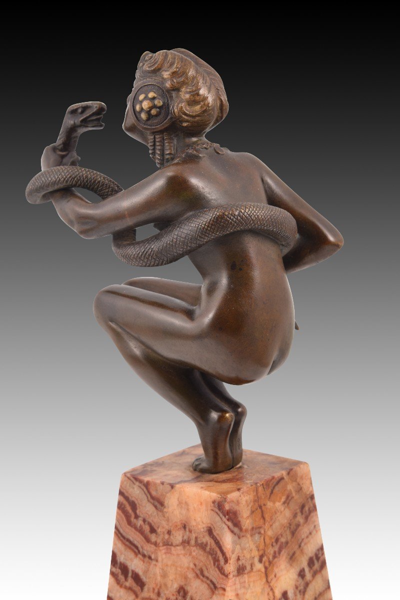 Danseuse Avec Un Serpent Ou Cléopâtre. Bronze, Marbre. Devenet, Claude-marie (1851-paris, 1931)-photo-2