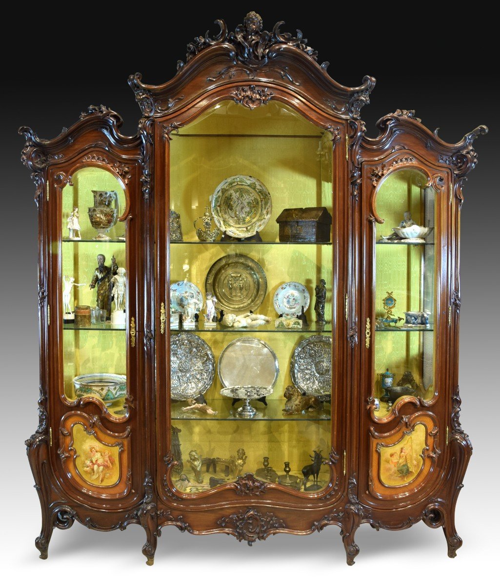 Louis XV Style Mahogany Display Cabinet, 19th Century.  