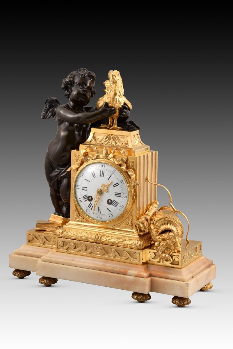 Table Clock. Gilt And Blued Bronze, Marble Base. Possibly France, Late 19th Century.-photo-2