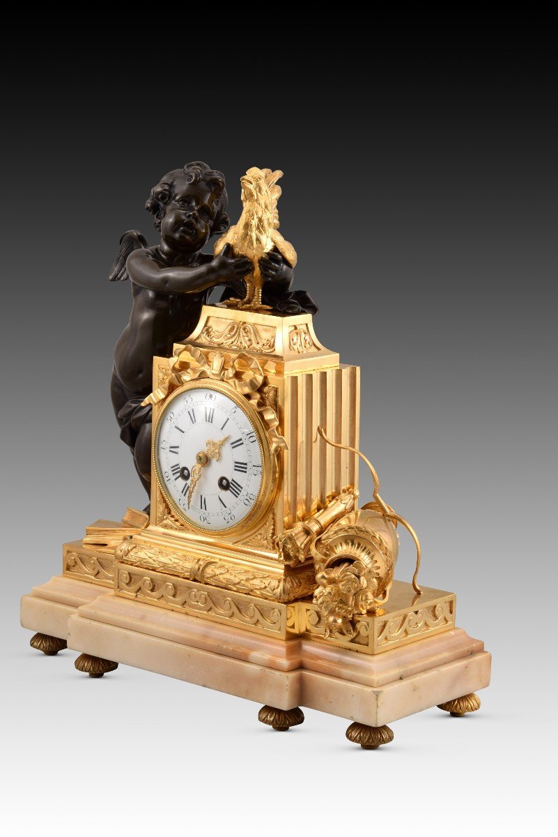 Table Clock. Gilt And Blued Bronze, Marble Base. Possibly France, Late 19th Century.-photo-3