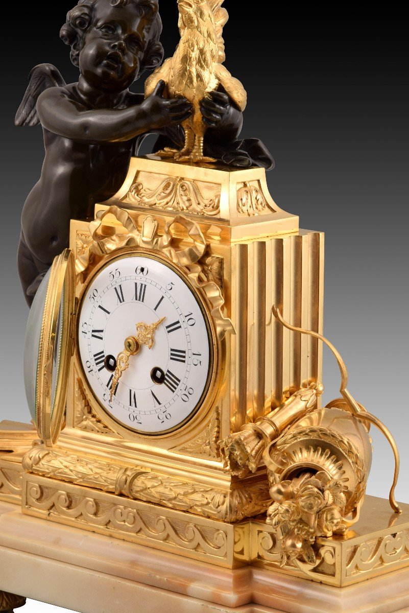 Table Clock. Gilt And Blued Bronze, Marble Base. Possibly France, Late 19th Century.-photo-4