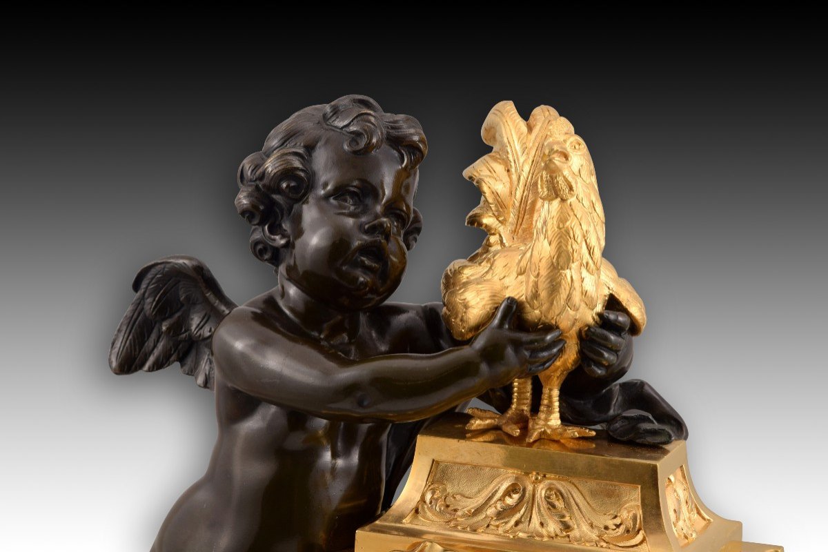 Table Clock. Gilt And Blued Bronze, Marble Base. Possibly France, Late 19th Century.-photo-2