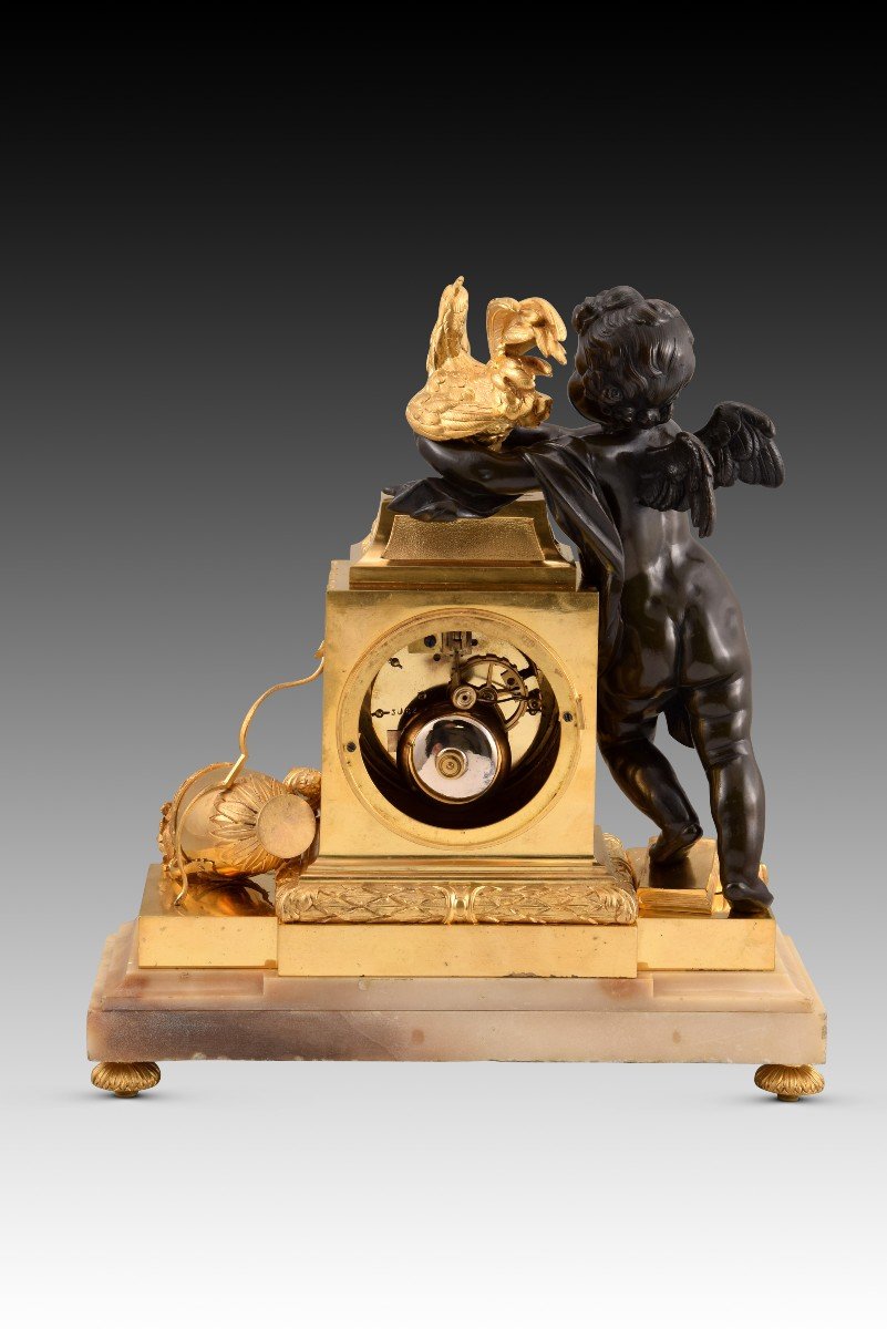 Table Clock. Gilt And Blued Bronze, Marble Base. Possibly France, Late 19th Century.-photo-3