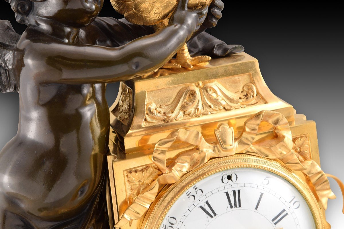 Table Clock. Gilt And Blued Bronze, Marble Base. Possibly France, Late 19th Century.-photo-8