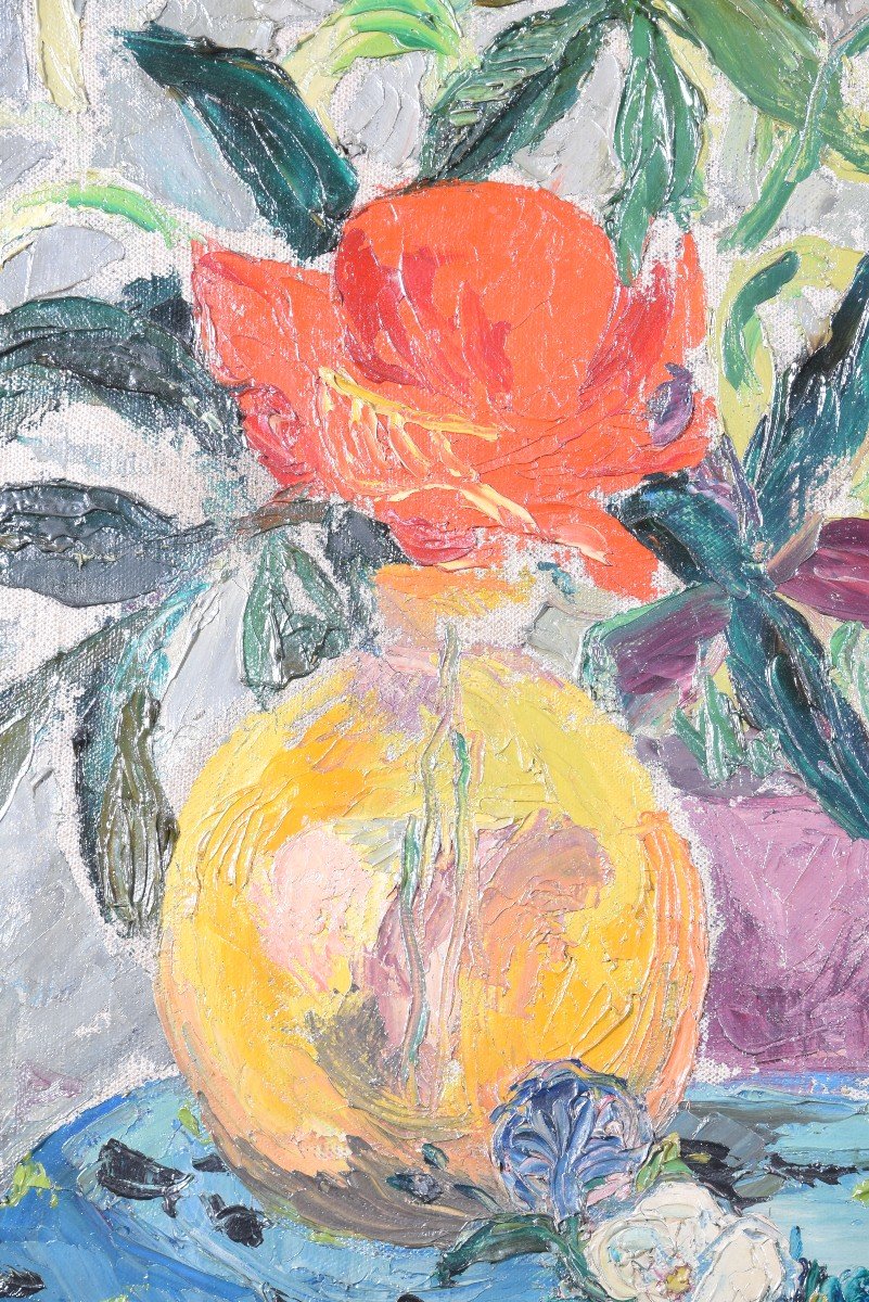 Nature Morte Aux Fleurs. Huile Sur Toile. Luis García-ochoa Ibáñez (espagne, 1920-2019). 1949. -photo-1