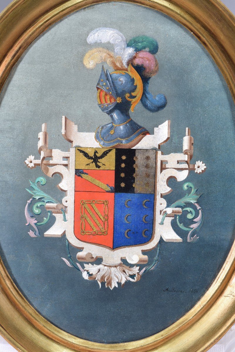 Heraldic Shield. Oil On Canvas. Torres, A. Spanish School, 1856. -photo-2