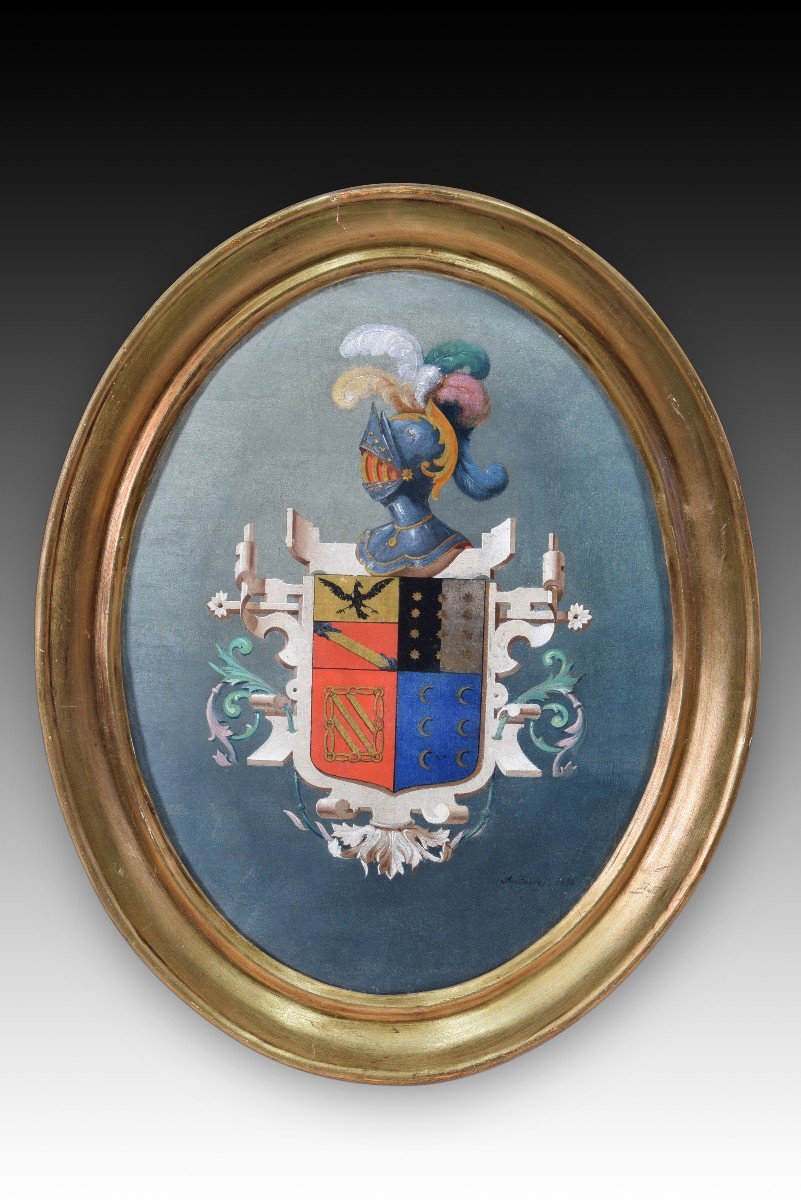 Heraldic Shield. Oil On Canvas. Torres, A. Spanish School, 1856. 