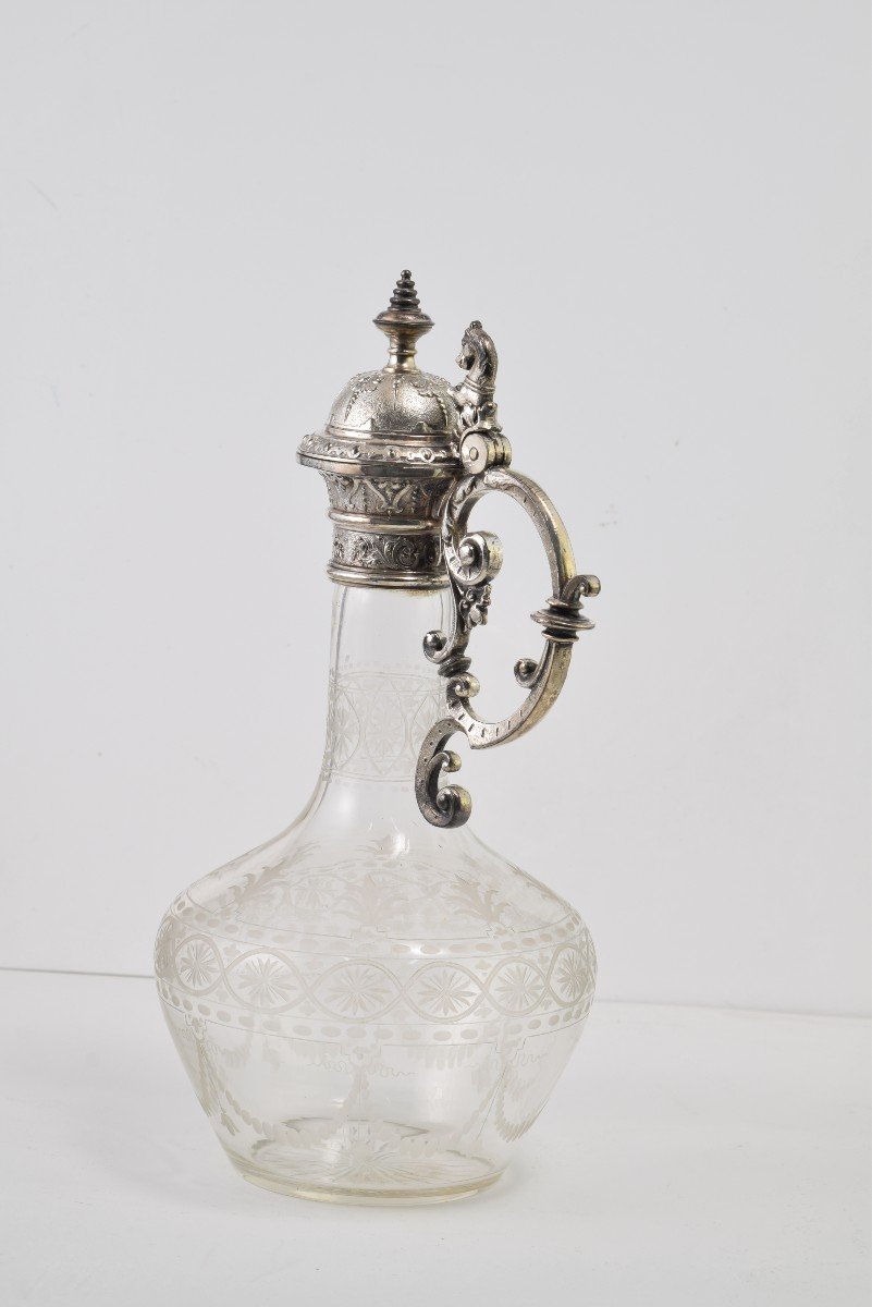 Pitcher. Glass, Silver-plated Metal. Possibly Wmf, Germany. Circa 1900. -photo-4