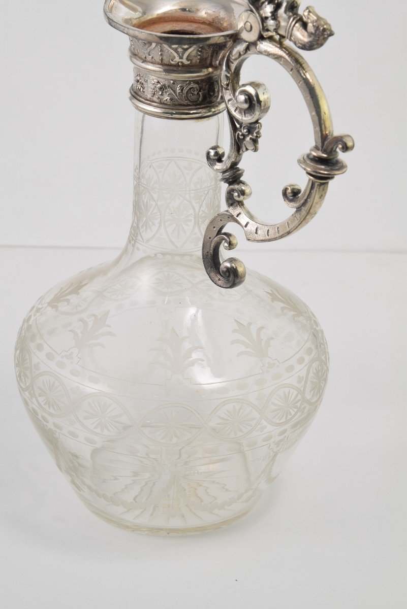 Pitcher. Glass, Silver-plated Metal. Possibly Wmf, Germany. Circa 1900. -photo-3