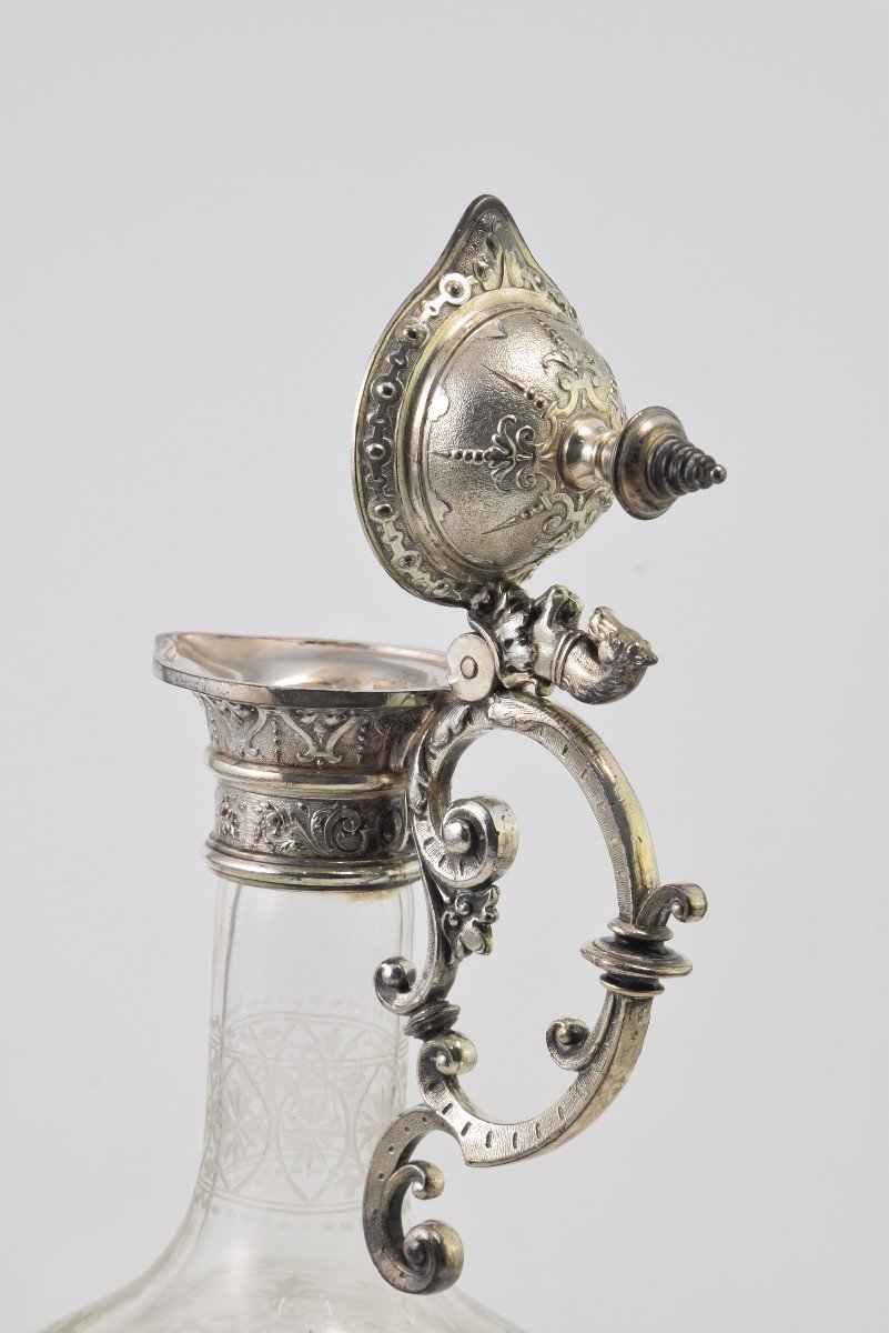 Pitcher. Glass, Silver-plated Metal. Possibly Wmf, Germany. Circa 1900. -photo-4