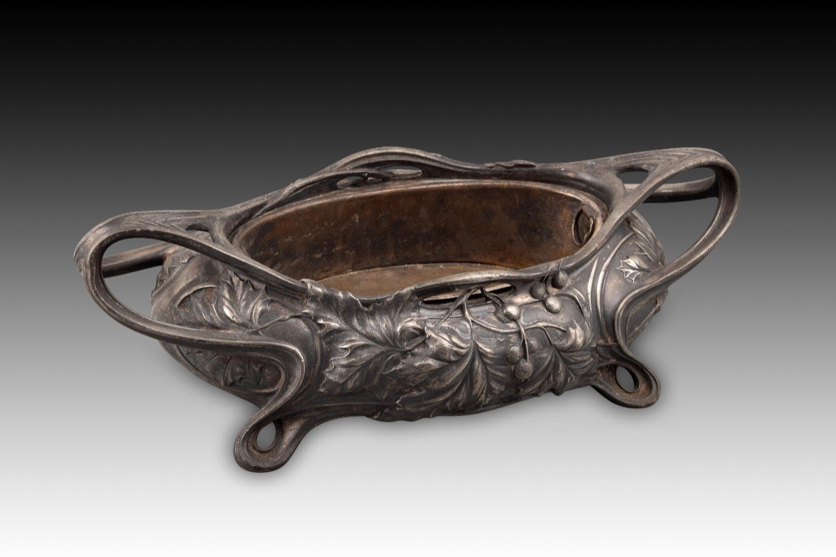 Centerpiece Or Planter. Pewter, Metal. Victor Saglier, Late 19th Century. -photo-2