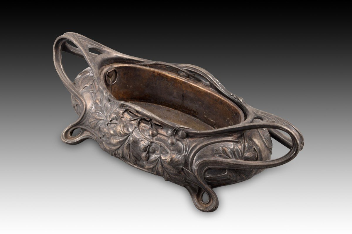 Centerpiece Or Planter. Pewter, Metal. Victor Saglier, Late 19th Century. -photo-3