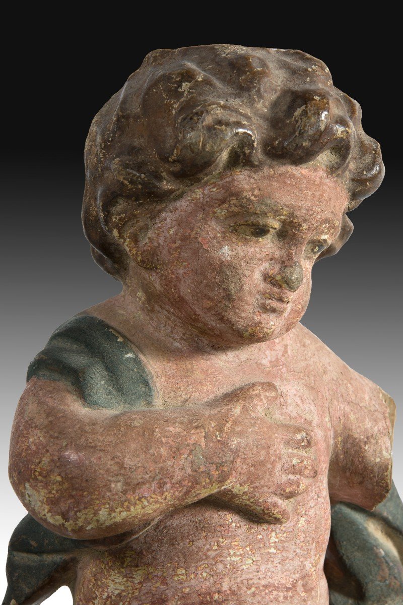 Enfant. Bois Sculpté Et Polychrome. XVIIe Siècle.-photo-3