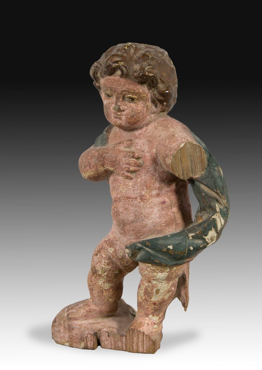 Enfant. Bois Sculpté Et Polychrome. XVIIe Siècle.-photo-4