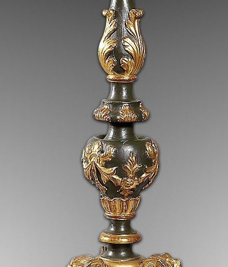 Torch Holder In Carved, Gilded And Polychrome Wood, Rococo, 18th Century. -photo-2