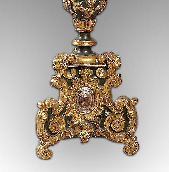 Torch Holder In Carved, Gilded And Polychrome Wood, Rococo, 18th Century. -photo-3