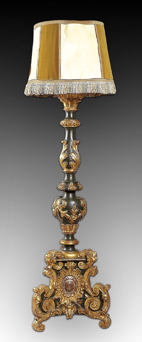 Torch Holder In Carved, Gilded And Polychrome Wood, Rococo, 18th Century. 