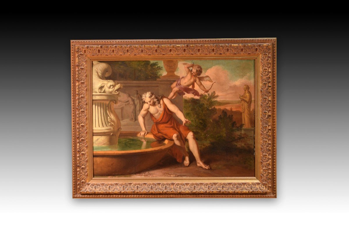 Narcissus At La Fontaine. Oil On Panel. 19th Century. 