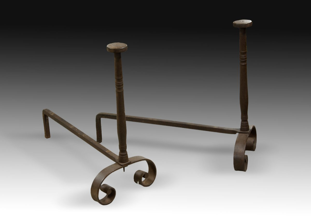 Pair Of Andirons. Wrought Iron. 18th Century.  -photo-3