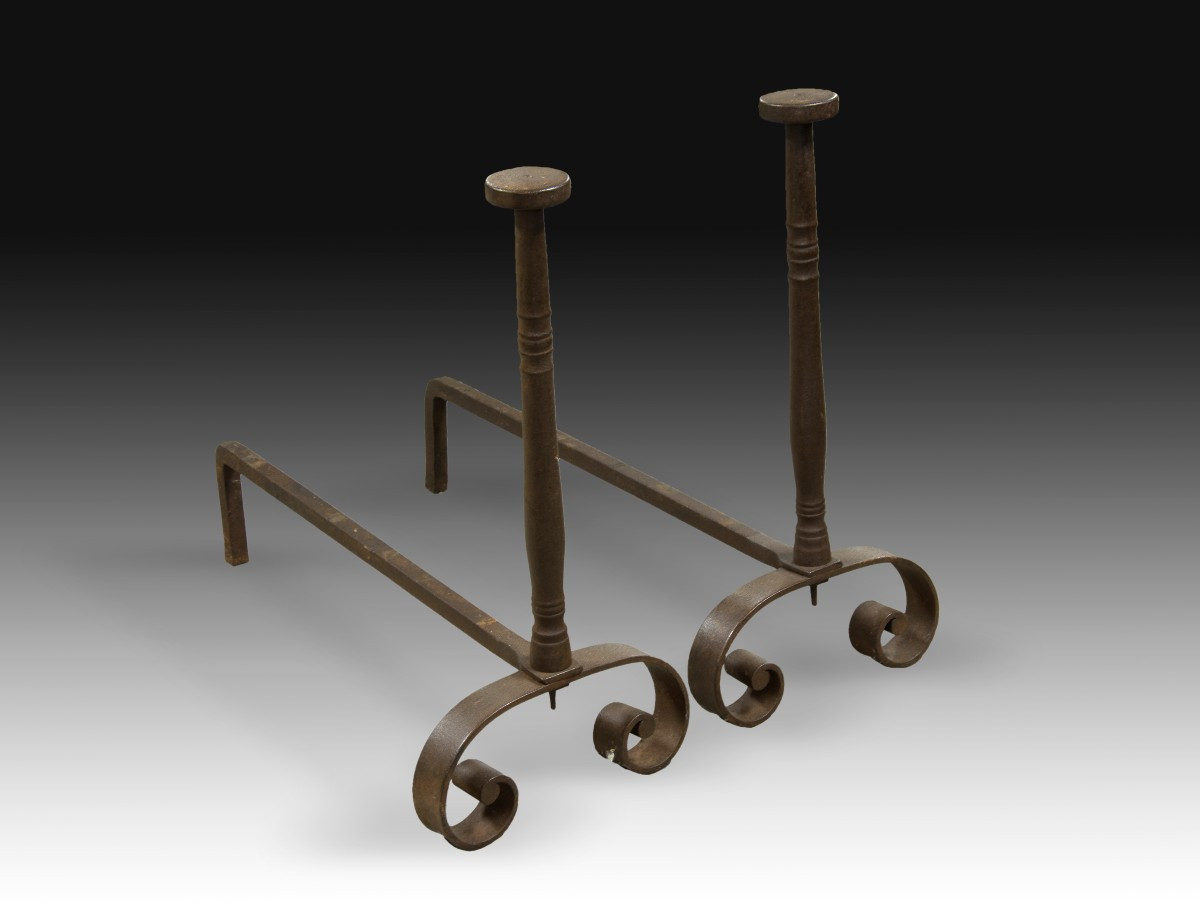 Pair Of Andirons. Wrought Iron. 18th Century.  