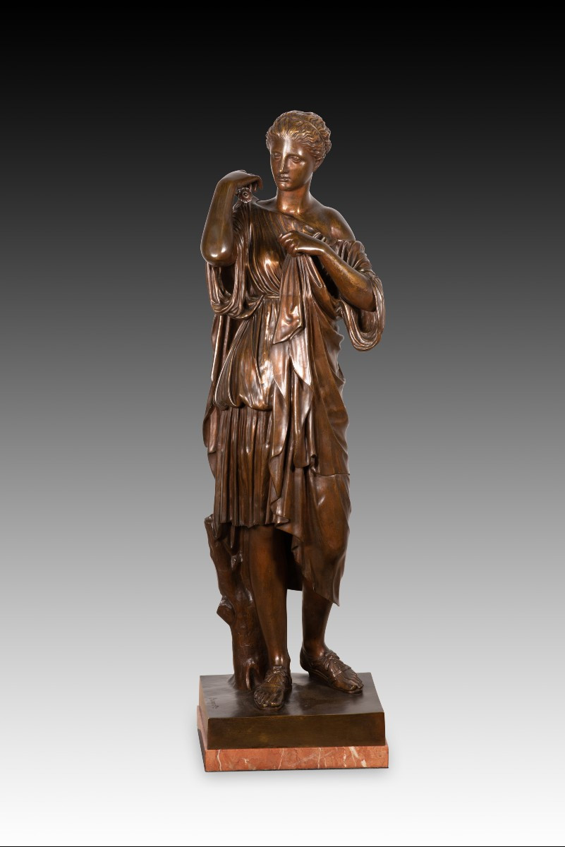  Diana Of Gabies. Bronze, Marble. Raingo Brothers, France, Circa The Second Half Of The 19th Century.