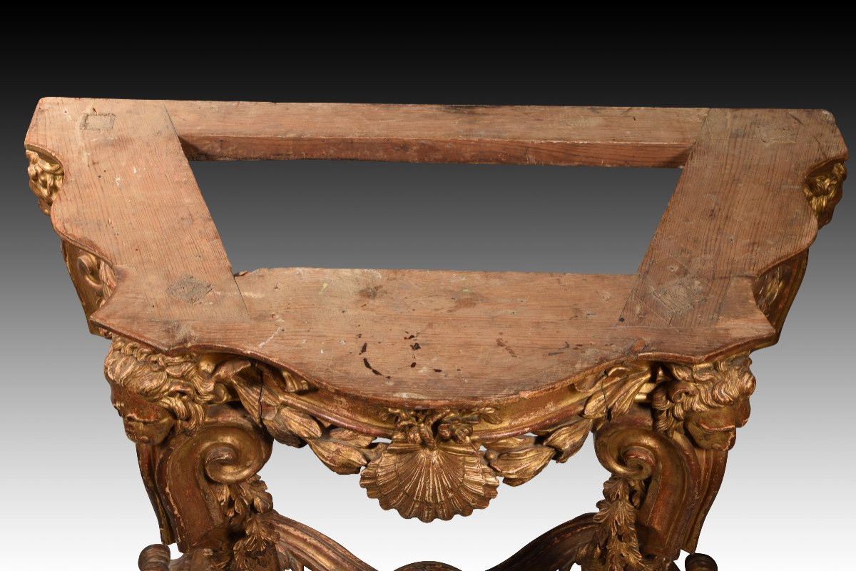 Table Console à Têtes De Lion. Bois , Plateau De Marbre. Peut-être école Italien, XVIII-photo-8