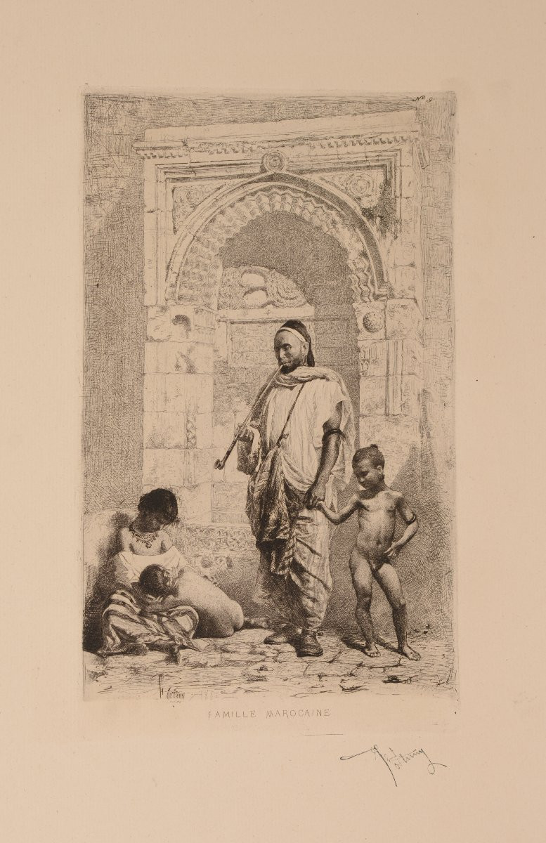  « Family Marocaine ». Imprimerie. Fortuny Marsal, Mariano (reus, 1838-rome, 1874). XIXème Sièc-photo-2