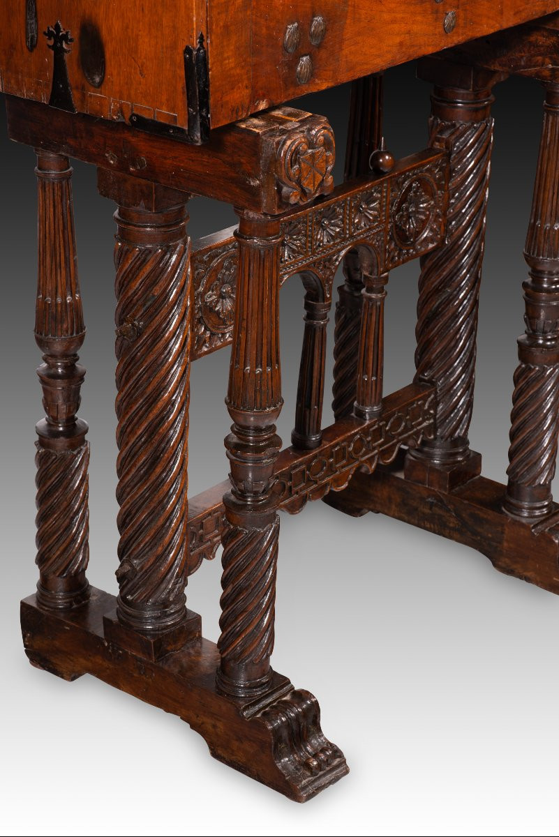 Bargueño Or Desk With Bridge Base. Wood, Metal. Spanish School, 17th Century. -photo-2
