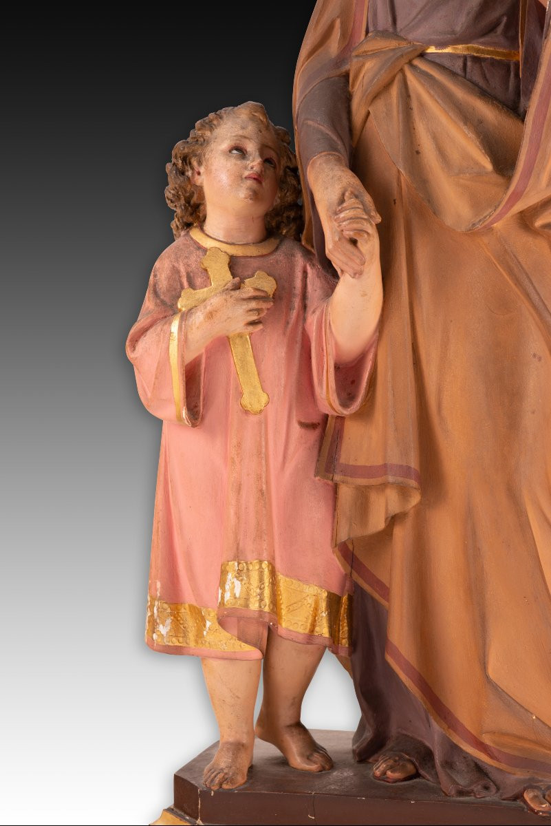 Saint Joseph With The Child Jesus. Polychrome Wood. Spanish School, 19th Century. -photo-4