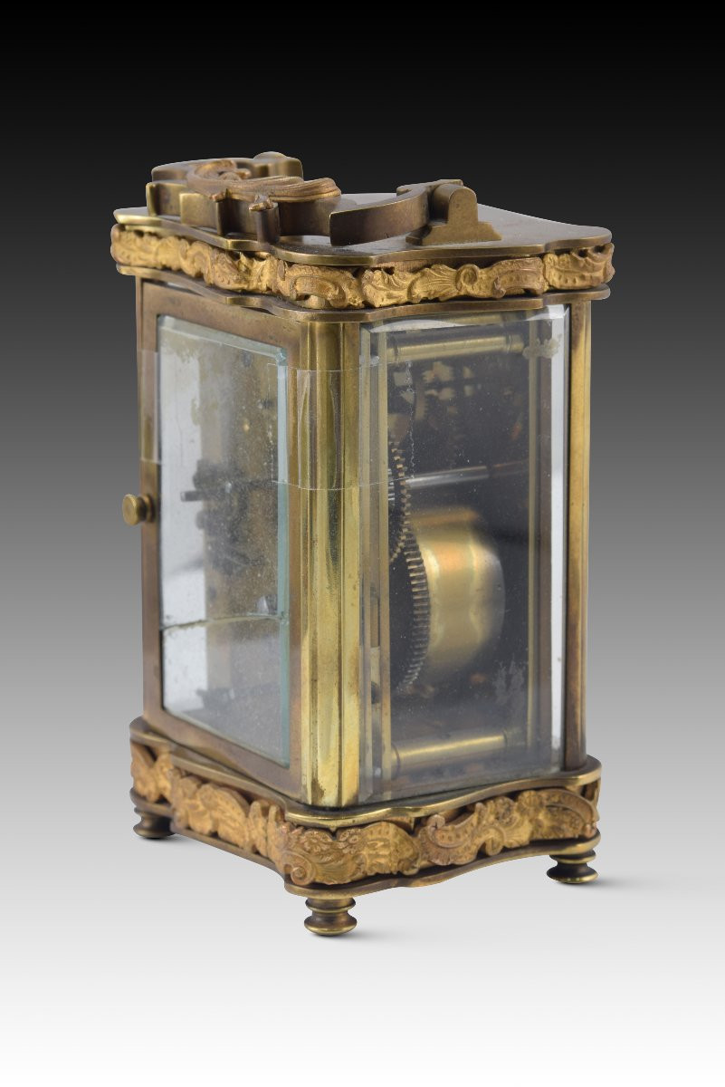 Horloge De Voyage Avec étui. Métal, Verre, Cuir, Etc. 19e Siècle. -photo-2