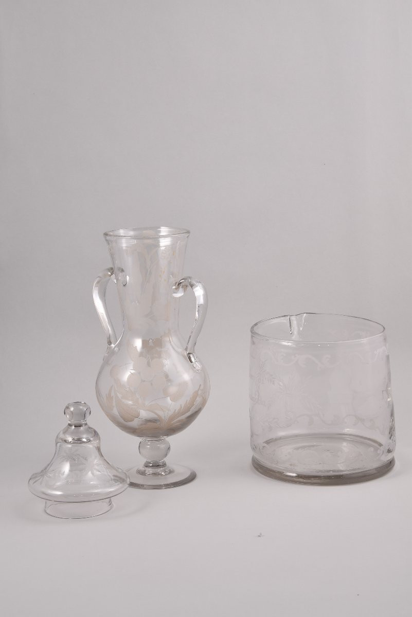 Pitcher And Glass. Glass. Royal Glassworks Of La Granja De San Ildefonso, Segovia, Spain, 18th Century-photo-3