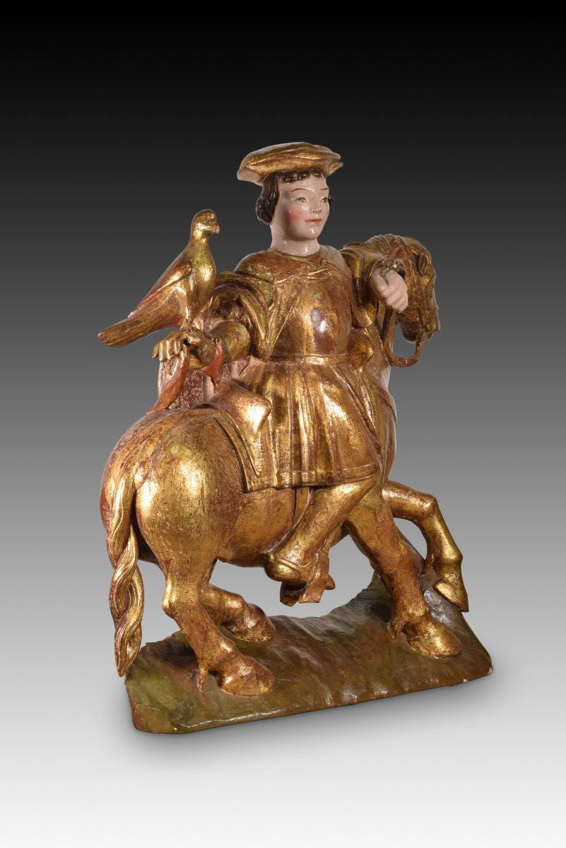 Perhaps Saint Hubert Or Saint Eustace. Carved Wood, Polychrome And Gilded. Spanish School...-photo-3
