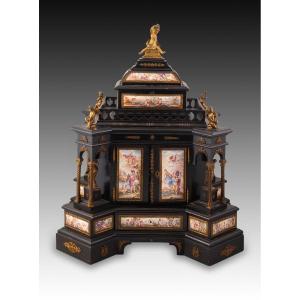 Viennese Table Jewelry Box. Wood, Enamels, Bronze. Austria, Second Half Of The 19th Century.