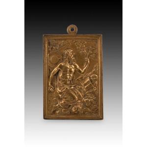 Devotional Plaque With Saint Jerome. Bronze. Spanish School, 16th Century. 