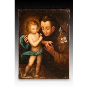 Saint Anthony Of Padua With The Child Jesus. Oil On Canvas. Spanish School, 18th Century.  