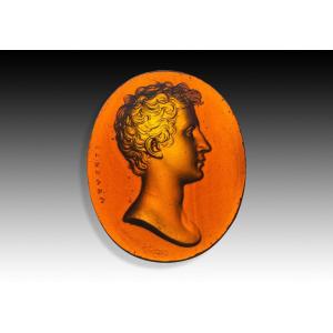 Cameo Or Intaglio, Male Profile. Glass. Possibly Italy, 19th Century. 