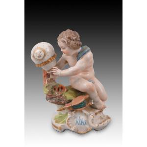 Allegory Of Air. Enameled Porcelain. Hispania Porcelain, Spain, 20th Century.  