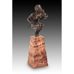 Dancer With A Serpent Or Cleopatra. Bronze, Marble. Devenet, Claude-marie (1851-paris, 1931)