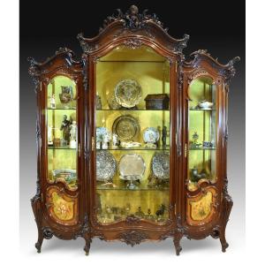 Louis XV Style Mahogany Display Cabinet, 19th Century.  