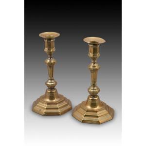 Pair Of Candlesticks. In Bronze. France, 18th Century.  