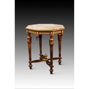 Side Table Or "guéridon". Mahogany, Gilt Bronze, Onyx (possibly From Algeria). France, Circa 