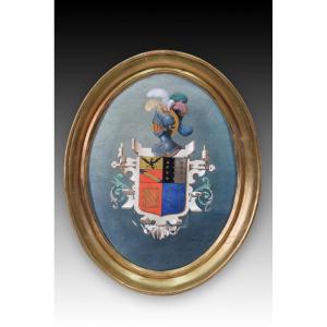 Heraldic Shield. Oil On Canvas. Torres, A. Spanish School, 1856. 